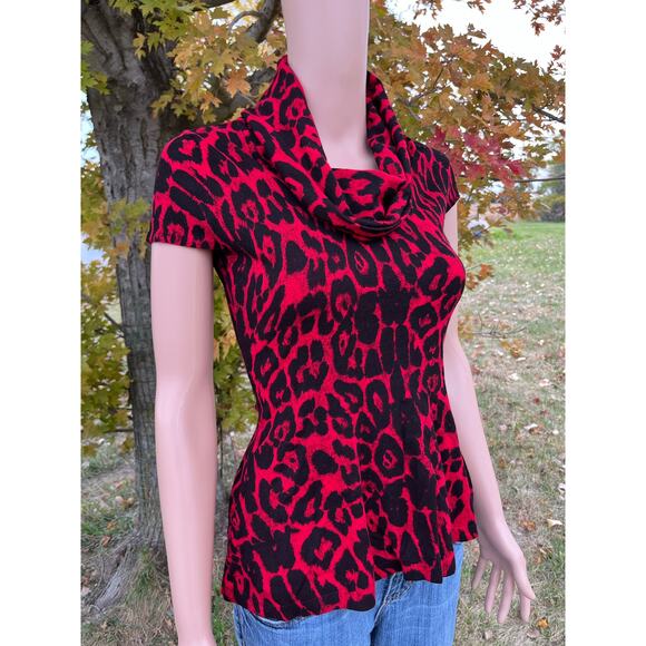 INC Red Leopard Cowl Neck Top - Picture 3 of 6